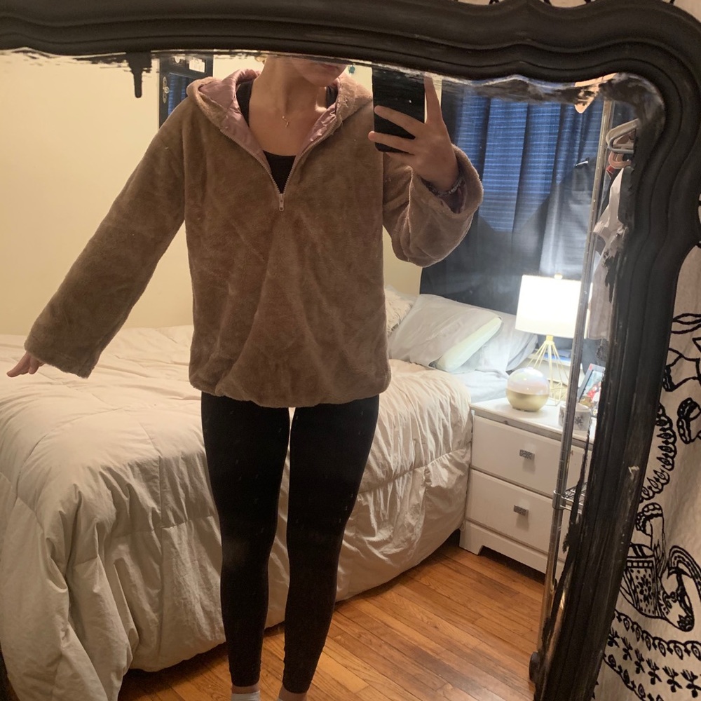 Tan/Pink Sherpa fluffy jacket - Picture 1 of 7